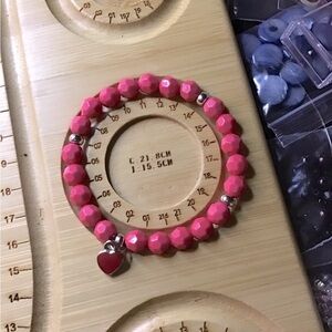 The Olivia- Hot Pink Beaded Bracelet Set with Heart Charm